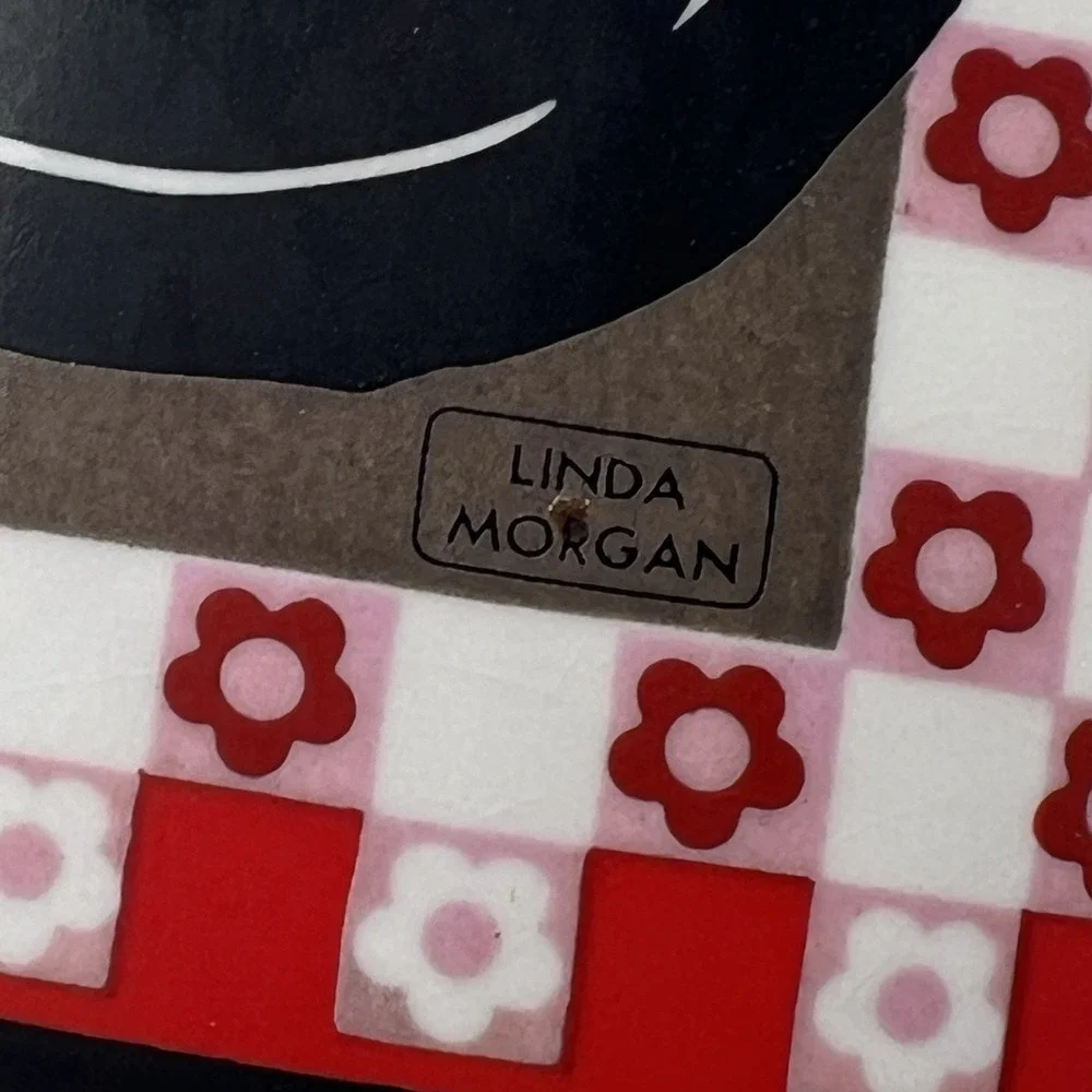 Vintage White Black Red Checkered Jar Jug Canister With Cats Linda Morgan‎ Japan